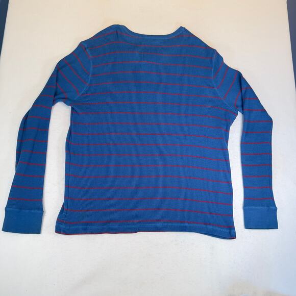 Urban Pipeline 3- Button Henley Shirt Blue Red Striped Long Sleeve Waffle Knit - Picture 4 of 10